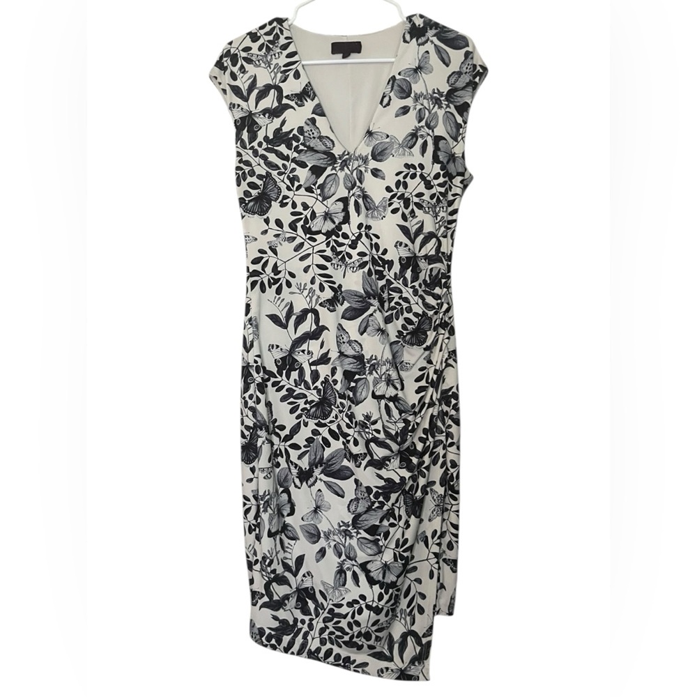 Hale Bob Black and White Floral Midi Dress